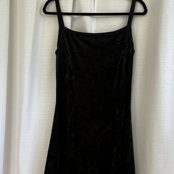 Vtg Strappy Fit & Flare Dress Crushed Velvet Midi witchy 90s Whimsigoth Large - Picture 1 of 7